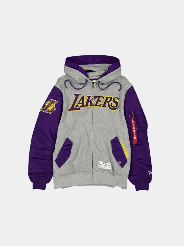 Alpha Industries Los Angeles Lakers x New Era hanorac mov cu fermoar