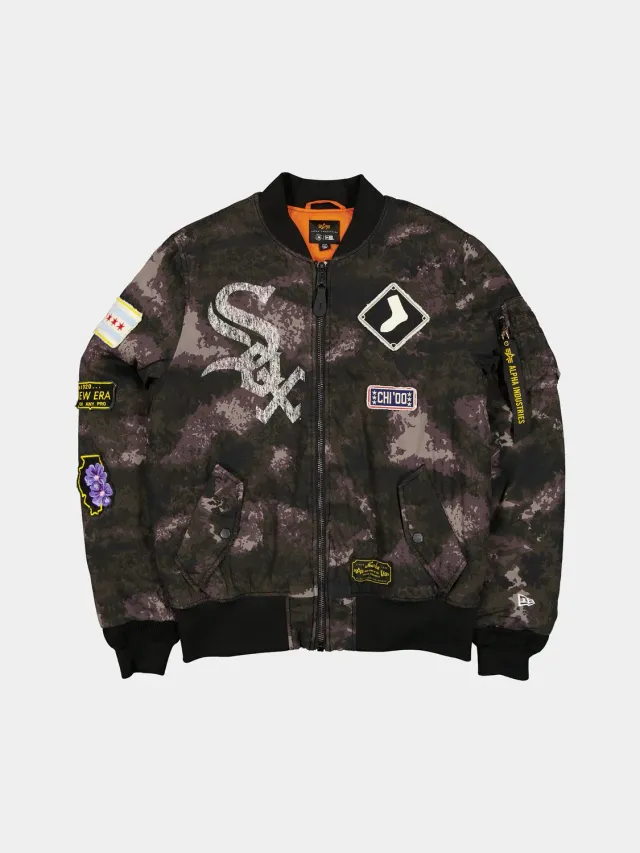 Alpha Industries MA-1 Chicago White Sox geaca bomber negru camuflaj