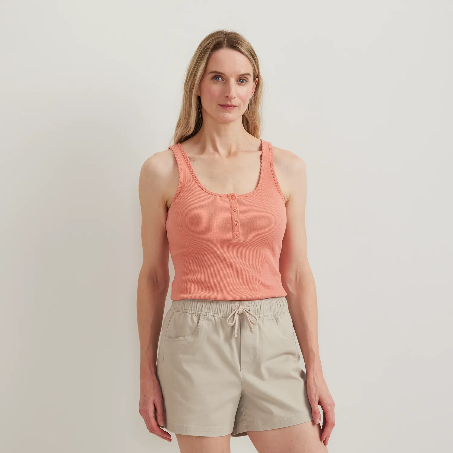Eddie Bauer Ribbed Henley maiou dama Sage din bumbac