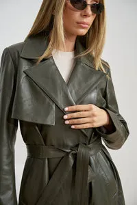 Mareus Olive 668 trench piele dama verde lung 125cm