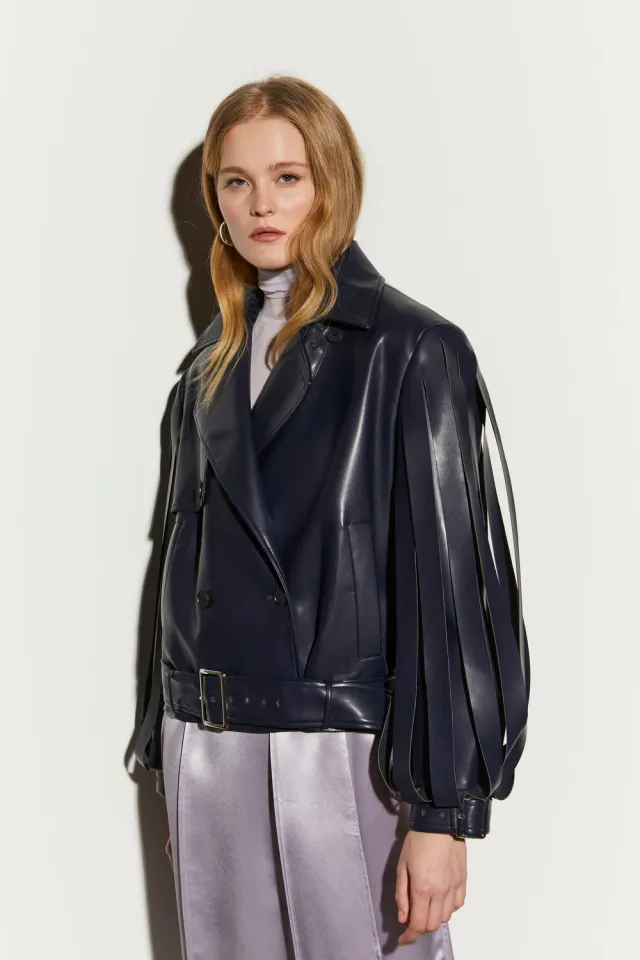 Isabelle Blanche jacheta biker bistro green M piele