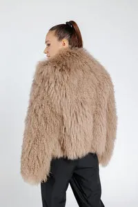 Mareus 364 haină blană miel tibetan Mocha Mousse