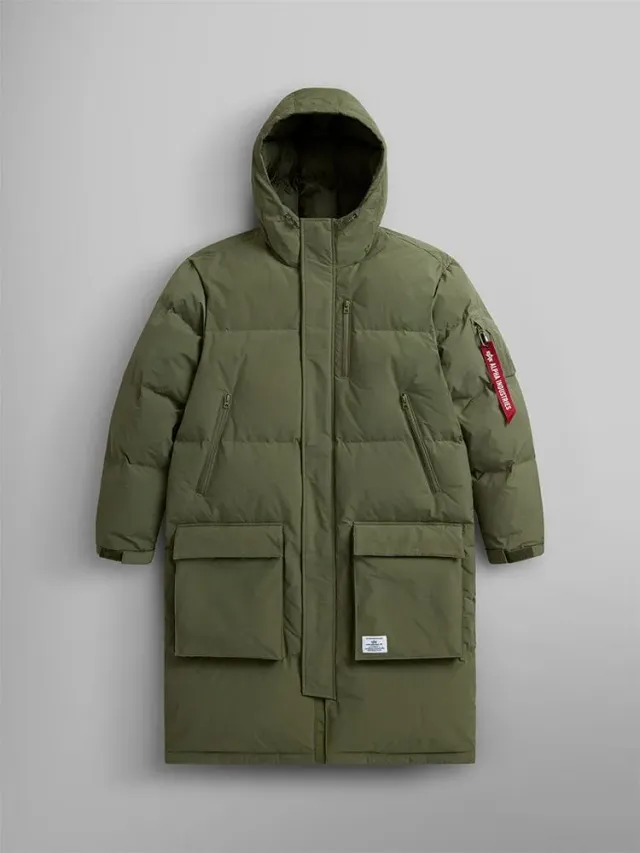 Alpha Industries Long Puffer parka verde puf rezistenta la apa