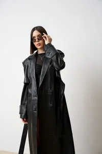 Mareus Cordon 525 palton piele damă negru mat lung